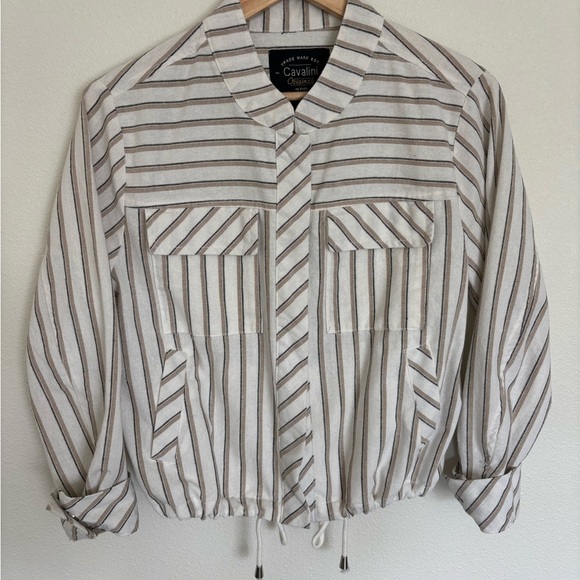 Cavalini Striped lightweight summer Jacket - White and Brown Canvas feel - Picture 1 of 5